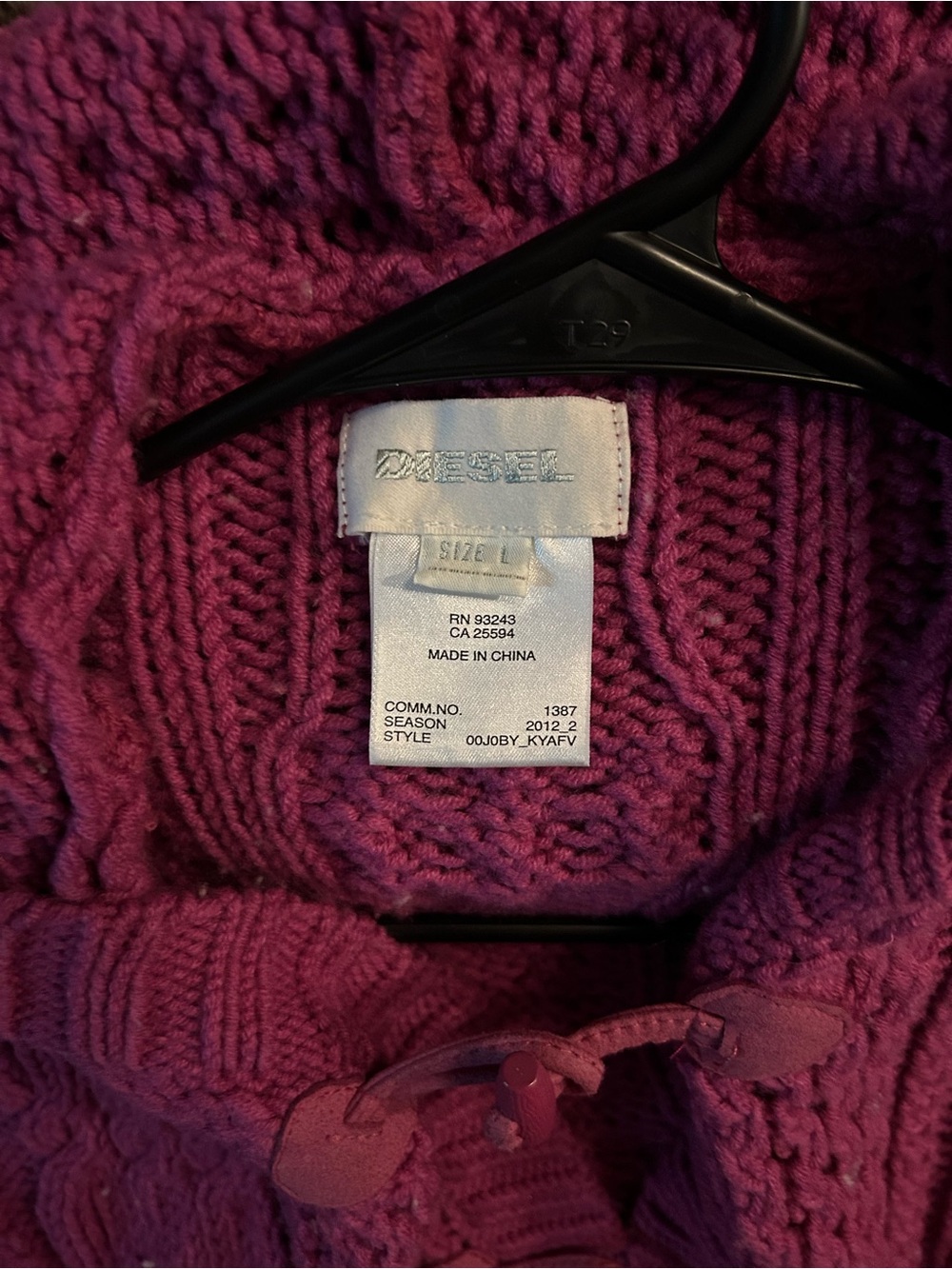 Diesel Women's Magenta Cable Knit Turtleneck Sweater